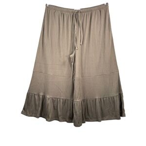 Peace Love World Taupe Wide-Leg Ruffle Hem Drawstring Pants